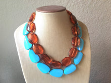 Load image into Gallery viewer, Chocolate & Turquoise Necklace, double strand jewelry, big beaded chunky statement necklace, blue necklace, turquoise jewelry, brown jewelry