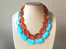 Load image into Gallery viewer, Chocolate & Turquoise Necklace, double strand jewelry, big beaded chunky statement necklace, blue necklace, turquoise jewelry, brown jewelry