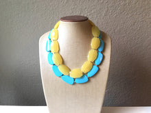 Load image into Gallery viewer, Yellow & Turquoise Necklace, double strand jewelry, big beaded chunky statement necklace, blue necklace, turquoise jewelry, yellow jewelry