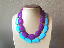 Load image into Gallery viewer, Purple & Turquoise Necklace, double strand jewelry, big beaded chunky statement necklace, blue necklace, turquoise jewelry, purple jewelry