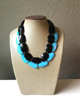 Load image into Gallery viewer, Black & Turquoise Necklace, double strand jewelry, big beaded chunky statement necklace, blue necklace, turquoise jewelry, black jewelry