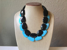 Load image into Gallery viewer, Black & Turquoise Necklace, double strand jewelry, big beaded chunky statement necklace, blue necklace, turquoise jewelry, black jewelry