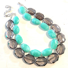 Load image into Gallery viewer, Gray & Mint Statement Necklace, Chunky Beaded Necklace, Mint Green Jewelry, Spring Jewelry, green Necklace, mint green gray beaded necklace
