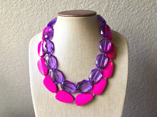 Load image into Gallery viewer, Kimmy Gibbler Andrea Barber Purple & Pink Necklace Fuller House colorful jewelry, big beaded chunky statement necklace, purple magenta