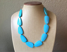 Load image into Gallery viewer, Single Strand Light Blue Big Beaded Statement Necklace, blue Jewelry set, blue beaded necklace, blue beaded necklace, bridesmaid necklace