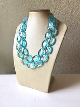 Load image into Gallery viewer, Ice Blue Necklace, Double Strand Statement Jewelry, pool carribbean Chunky bib bridesmaid, everyday bubble jewelry, turquoise blue