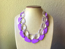 Load image into Gallery viewer, Chunky Statement Purple Necklace, multi strand colorful jewelry, big beaded chunky statement necklace, clear necklace, clear jewelry