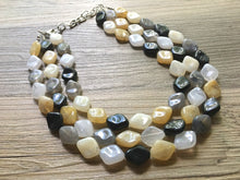 Load image into Gallery viewer, Neutral Chunky Statement Jewelry Set, white black tan jewelry, multi Strand Statement Necklace, Bib necklace, champagne bridesmaid wedding