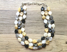 Load image into Gallery viewer, Neutral Chunky Statement Jewelry Set, white black tan jewelry, multi Strand Statement Necklace, Bib necklace, champagne bridesmaid wedding