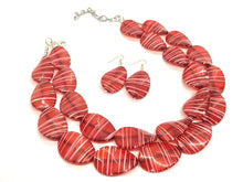 Load image into Gallery viewer, Red & Pink Statement Jewelry Set, big Beaded Chunky necklace bracelet earrings, Double Strand wedding, bridesmaid necklace, red earring