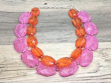 Load image into Gallery viewer, Pink & Orange Necklace, multi strand jewelry, big beaded chunky statement necklace, pink necklace, bridesmaid necklace, orange necklace