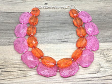 Load image into Gallery viewer, Pink & Orange Necklace, multi strand jewelry, big beaded chunky statement necklace, pink necklace, bridesmaid necklace, orange necklace