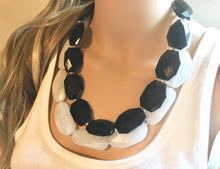 Load image into Gallery viewer, Black & White Necklace, Double strand jewelry, big beaded chunky statement necklace, black necklace, black jewelry, white necklace, black