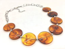 Load image into Gallery viewer, Tortoise shell Statement Necklace & Earring set, tortoise jewelry, Your Choice of GOLD or SILVER, tortoise bib chunky necklace, brown circle