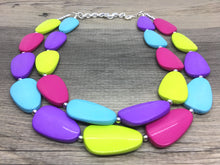 Load image into Gallery viewer, Jewel Mermaid Necklace, Blue Purple Pink Green Beaded Jewelry, Statement Chunky Bub Summer Silver, earrings colorful necklace, jewelry set