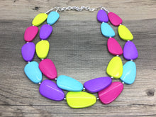 Load image into Gallery viewer, Jewel Mermaid Necklace, Blue Purple Pink Green Beaded Jewelry, Statement Chunky Bub Summer Silver, earrings colorful necklace, jewelry set