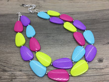 Load image into Gallery viewer, Jewel Mermaid Necklace, Blue Purple Pink Green Beaded Jewelry, Statement Chunky Bub Summer Silver, earrings colorful necklace, jewelry set