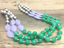 Load image into Gallery viewer, Jewel Mermaid Necklace, Blue Purple Silver Green Beaded Jewelry, Statement Chunky Bib Silver, Thick beaded necklace, glass necklace