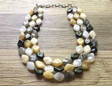 Load image into Gallery viewer, Neutral Chunky Statement Jewelry Set, white black tan jewelry, multi Strand Statement Necklace, Bib necklace, champagne bridesmaid wedding