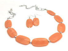 Load image into Gallery viewer, Orange Statement Necklace & earring set, orange jewelry, Your Choice GOLD or SILVER, orange bib chunky necklace, bright orange round necklac