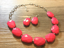 Load image into Gallery viewer, Hot pink Statement Necklace & Earrings and bracelet, hot pink jewelry, Your Choice GOLD or SILVER, pink bib chunky necklace, pink necklace