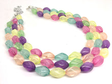 Load image into Gallery viewer, Triple Pastel Rainbow Beaded Necklace, Colorful Jewelry, Chunky statement necklace, rainbow jewelry, rainbow baby confetti mint pink