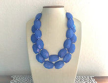 Load image into Gallery viewer, Denim Blue Necklace, Double strand bright dark jewelry, big beaded chunky statement necklace, blue bridesmaid jewelry bib layering bead
