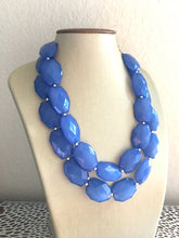 Load image into Gallery viewer, Denim Blue Necklace, Double strand bright dark jewelry, big beaded chunky statement necklace, blue bridesmaid jewelry bib layering bead