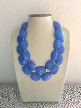 Load image into Gallery viewer, Denim Blue Necklace, Double strand bright dark jewelry, big beaded chunky statement necklace, blue bridesmaid jewelry bib layering bead
