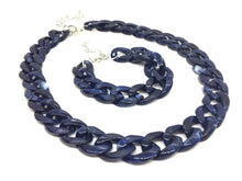 Load image into Gallery viewer, Navy Blue Chunky Statement Necklace, acrylic necklace, resin lucite acetate necklace, dark blue necklace, navy wedding bridesmaid bracelet