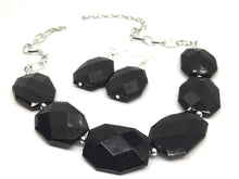 Load image into Gallery viewer, Black Statement Necklace & Earrings, black jewelry, Your Choice GOLD or SILVER, black bib chunky necklace, black geometric necklace