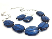 Load image into Gallery viewer, Navy blue Statement Necklace & Earring set, blue jewelry, Your Choice of GOLD or SILVER, navy bib chunky necklace, dark blue necklace