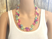Load image into Gallery viewer, Double Pastel Rainbow Beaded Necklace, Colorful Jewelry, Chunky statement necklace, rainbow jewelry, rainbow baby confetti mint pink