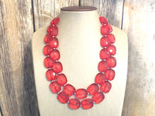 Load image into Gallery viewer, Cherry red Double Strand statement necklace, big beaded chunky jewelry, red jewelry set, red earrings, big bead red necklace, red bubble
