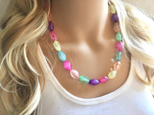 Load image into Gallery viewer, Pastel Rainbow Beaded Necklace, Colorful Jewelry, Chunky statement necklace, rainbow jewelry, rainbow baby confetti mint pink yellow