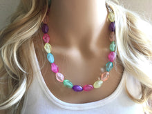 Load image into Gallery viewer, Pastel Rainbow Beaded Necklace, Colorful Jewelry, Chunky statement necklace, rainbow jewelry, rainbow baby confetti mint pink yellow