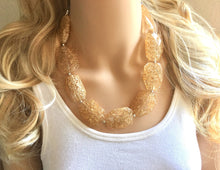 Load image into Gallery viewer, Champagne Crackle beaded statement necklace, single strand necklace, champagne jewelry, big bead jewelry, tan necklace, brown jewelry