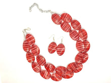 Load image into Gallery viewer, Red & Pink Statement Jewelry Set, big Beaded Chunky necklace bracelet earrings, Double Strand wedding, bridesmaid necklace, red earring