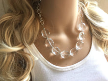 Load image into Gallery viewer, Clear Statement Necklace & Earring Set, white jewelry, Your Choice of GOLD or SILVER, translucent bib chunky necklace, clear necklace