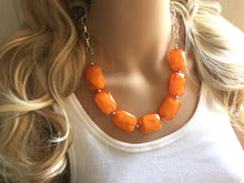Load image into Gallery viewer, Orange Statement Necklace & Earring set, orange jewelry, Your Choice of GOLD or SILVER, orange bib chunky necklace, orange oval jewelry