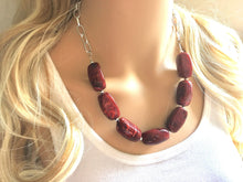 Load image into Gallery viewer, Creamy Red Statement Necklace & Earrings, red jewelry, Your Choice GOLD or SILVER, red bib chunky necklace, deep scarlett red necklace