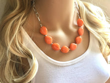 Load image into Gallery viewer, Creamy Orange Statement Necklace & Earring set, orange jewelry, Your Choice of GOLD or SILVER, orange bib chunky necklace, orange jewelry