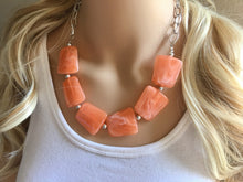 Load image into Gallery viewer, Creamy Orange Statement Necklace & Earring set, orange jewelry, Your Choice of GOLD or SILVER, orange bib chunky necklace, orange jewelry