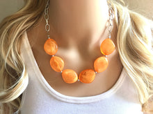 Load image into Gallery viewer, Creamy Orange Statement Necklace & Earring set, orange jewelry, Your Choice of GOLD or SILVER, orange bib chunky necklace, orange jewelry
