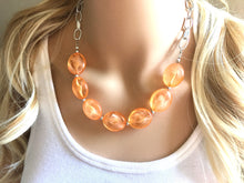 Load image into Gallery viewer, Creamy Orange Statement Necklace & Earring set, orange jewelry, Your Choice of GOLD or SILVER, orange bib chunky necklace, orange jewelry
