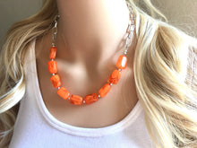 Load image into Gallery viewer, Bright Orange Statement Necklace & Earring set, orange jewelry, Your Choice of GOLD or SILVER, orange bib chunky necklace, Florida jewelry