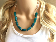 Load image into Gallery viewer, Emerald green Statement Necklace & Earrings, emerald green jewelry, Your Choice GOLD or SILVER, dark deep green bib chunky necklace forest