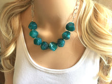Load image into Gallery viewer, Emerald green Statement Necklace & Earrings, emerald green jewelry, Your Choice GOLD or SILVER, dark deep green bib chunky necklace forest