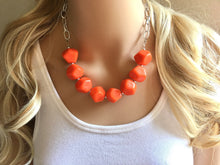 Load image into Gallery viewer, Orange Statement Necklace earring set, orange jewelry, Your Choice GOLD or SILVER, orange bib chunky necklace, bright orange round necklace