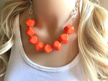Load image into Gallery viewer, Orange Statement Necklace earring set, orange jewelry, Your Choice GOLD or SILVER, orange bib chunky necklace, bright orange round necklace